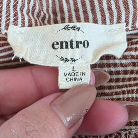 Entro Striped Cap Sleeve Blouse Sz L - Picture 4 of 4